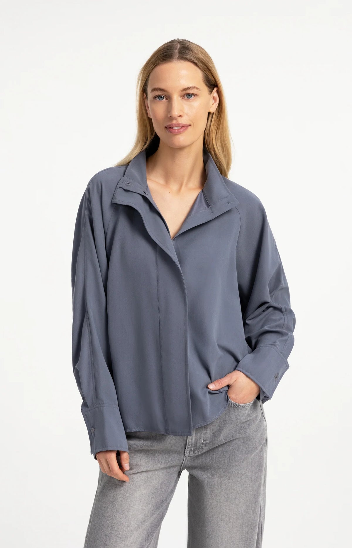 High Neck Blouse with Raglan Sleeve