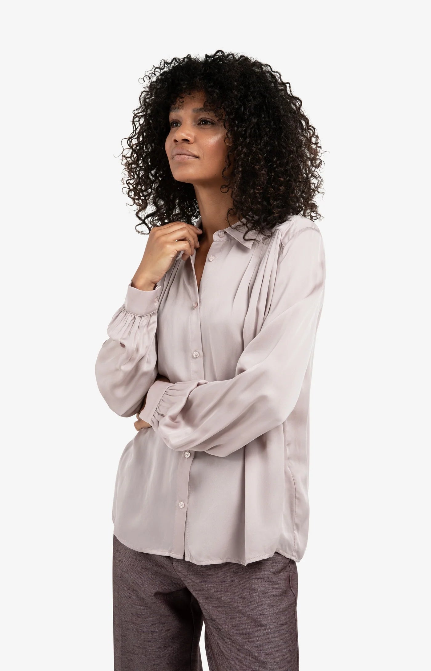 Satin Blouse with Pleated Details