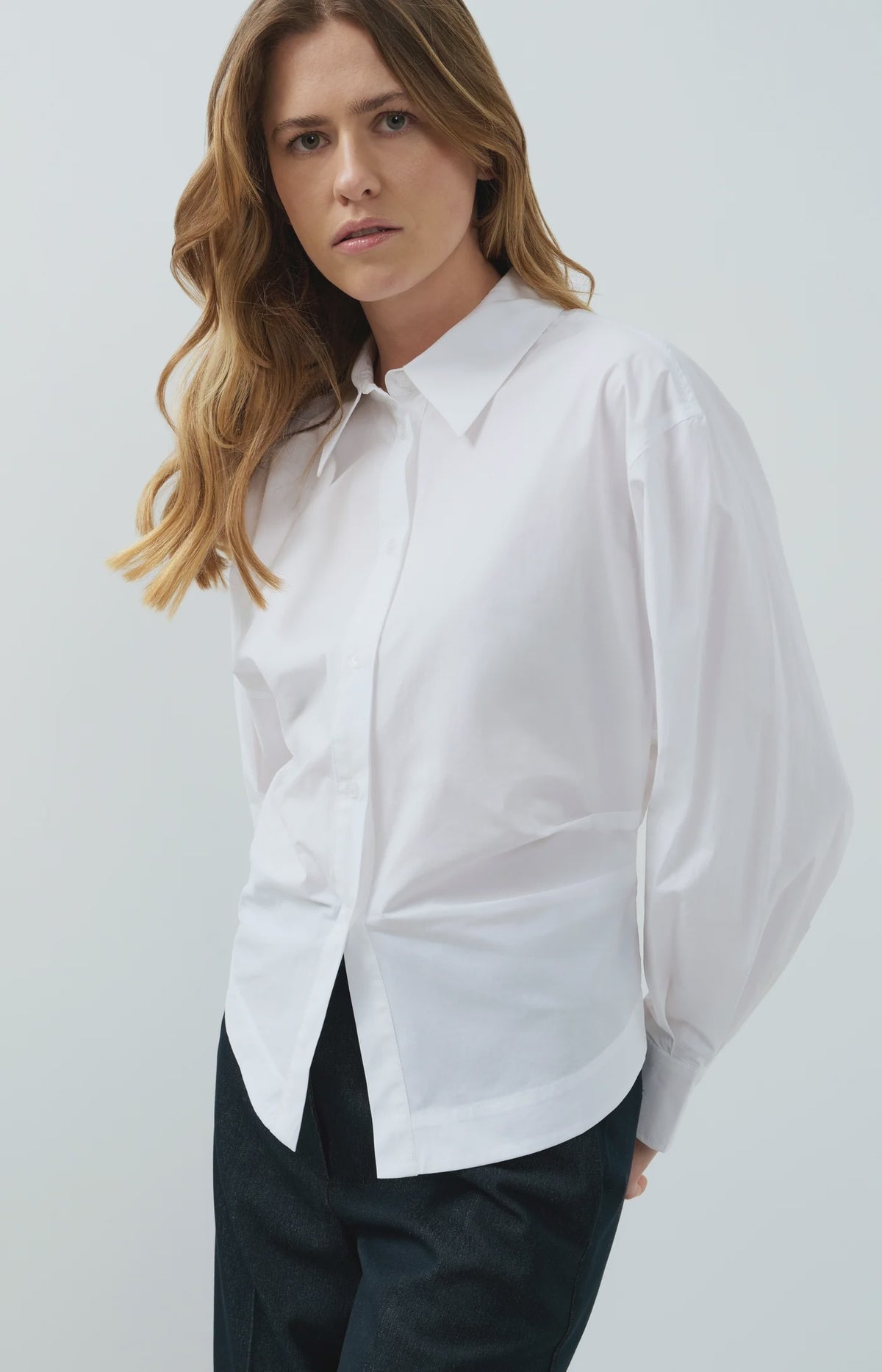 Blouse with Waist Accent Pleat Detail