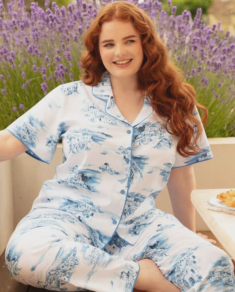 Donna White Santorini Print PJ Set