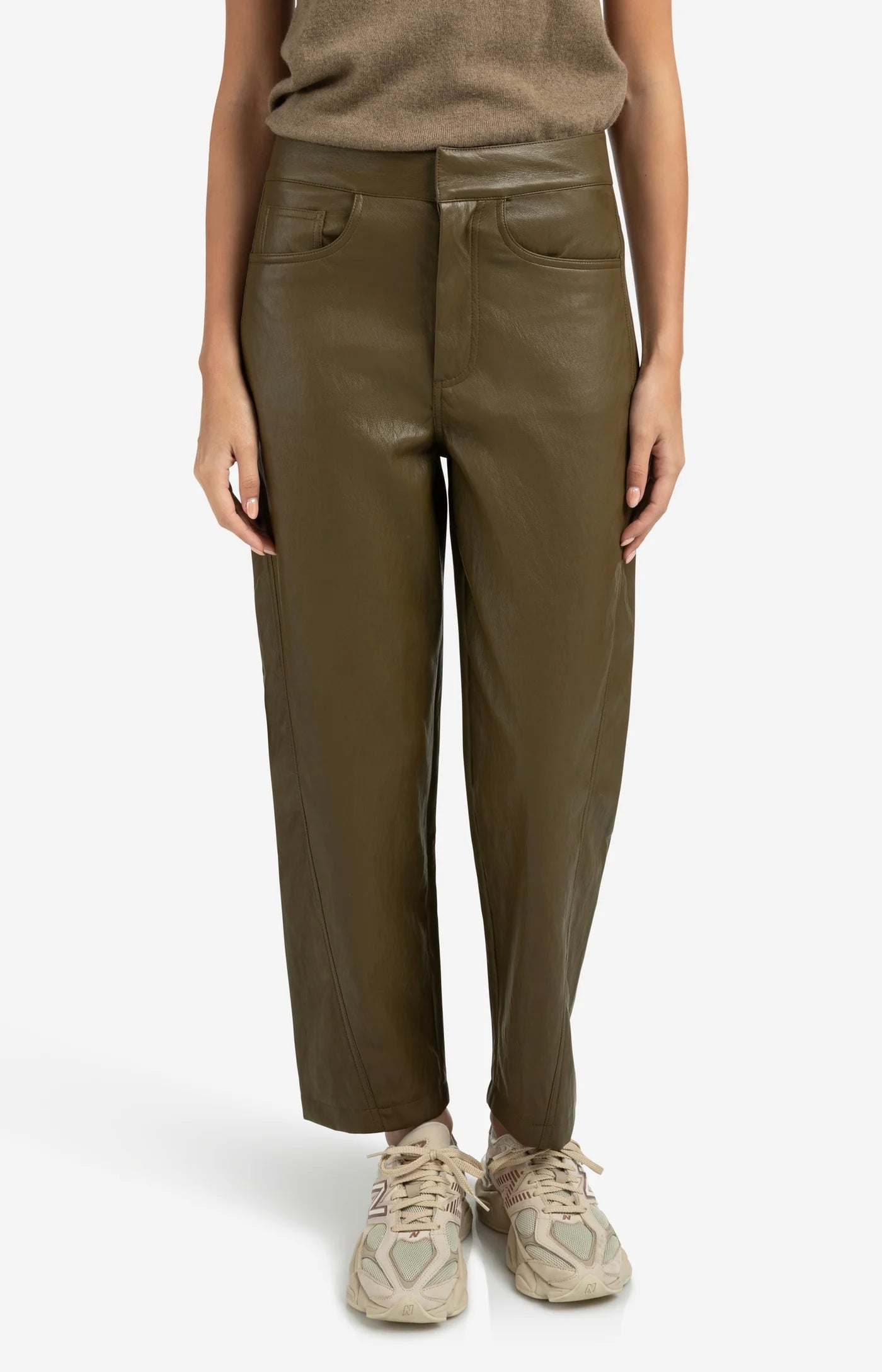 Faux Leather Barrel Trouser