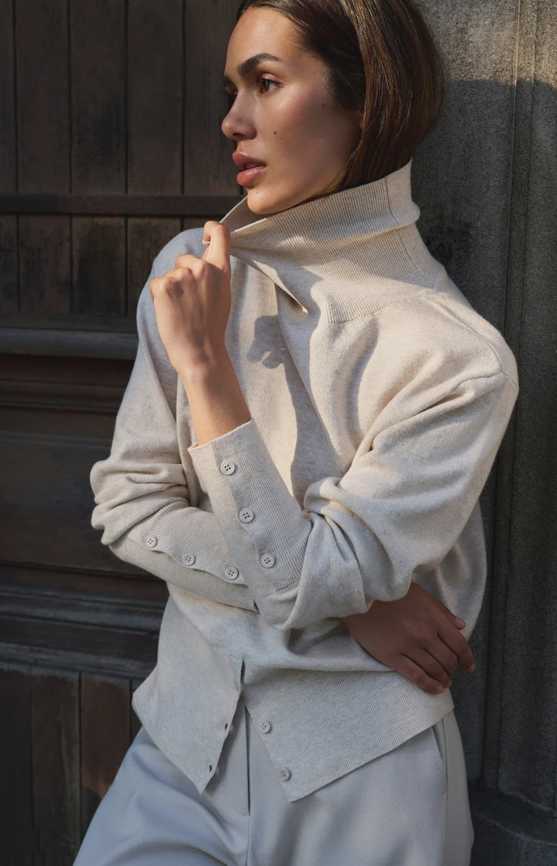 High Neck Sweater with Buttons