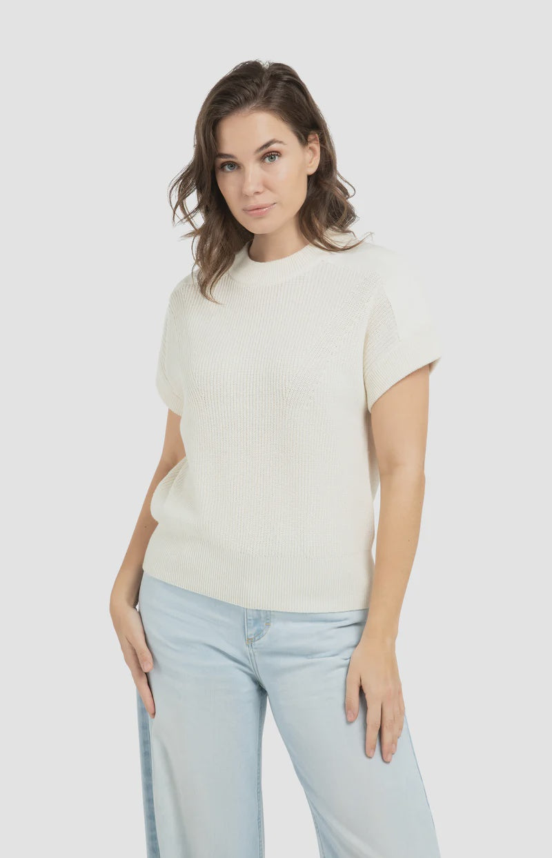 Sleeveless Sweater with Woven Shoulder