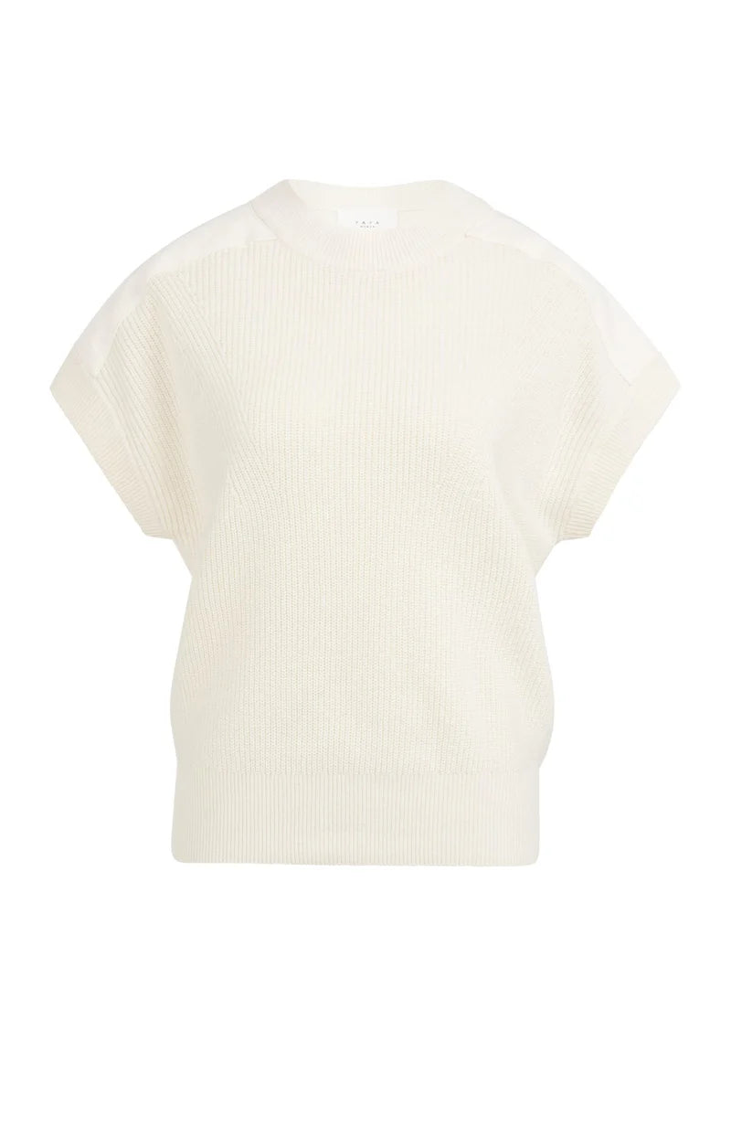 Sleeveless Sweater with Woven Shoulder