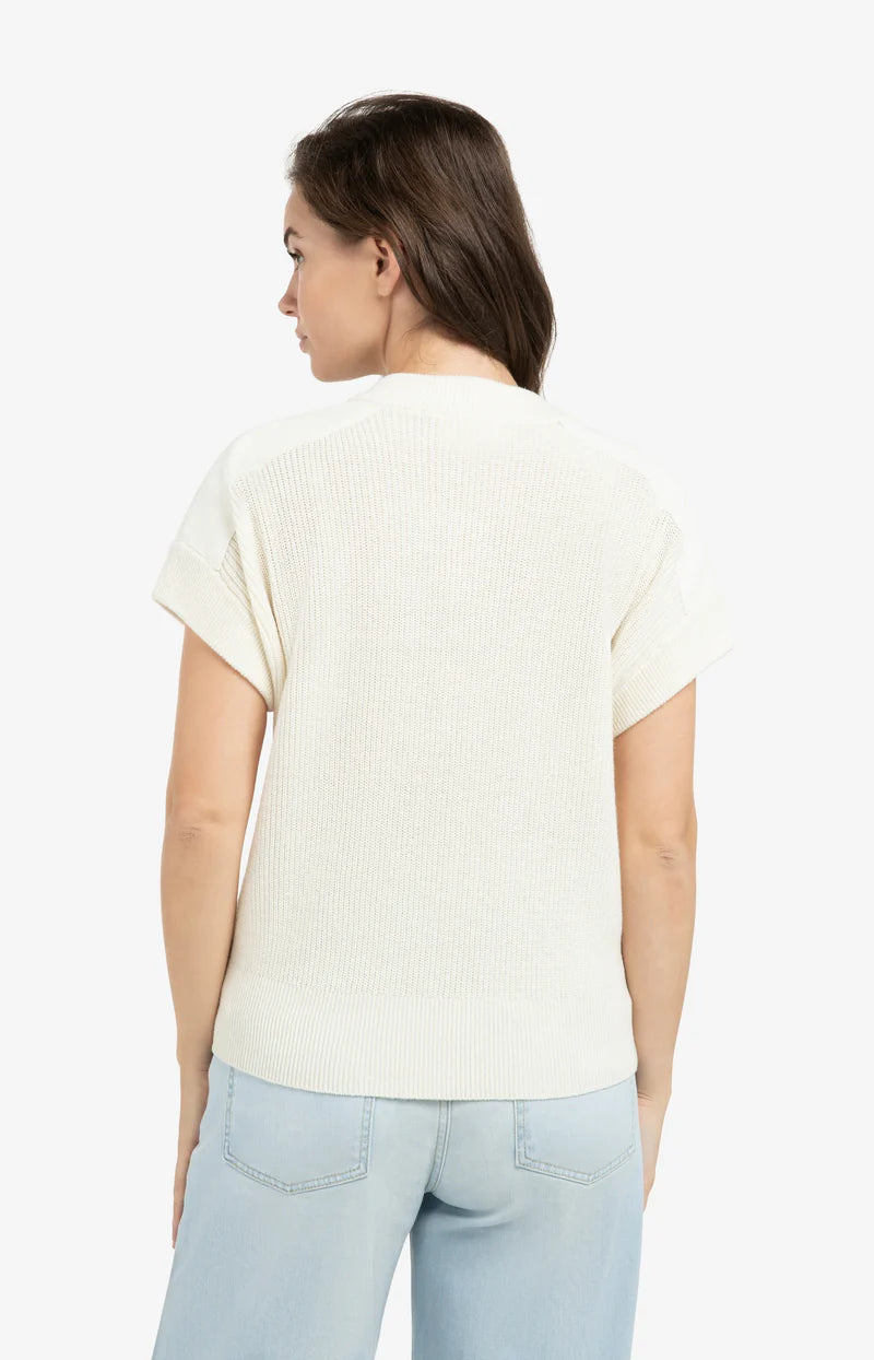 Sleeveless Sweater with Woven Shoulder