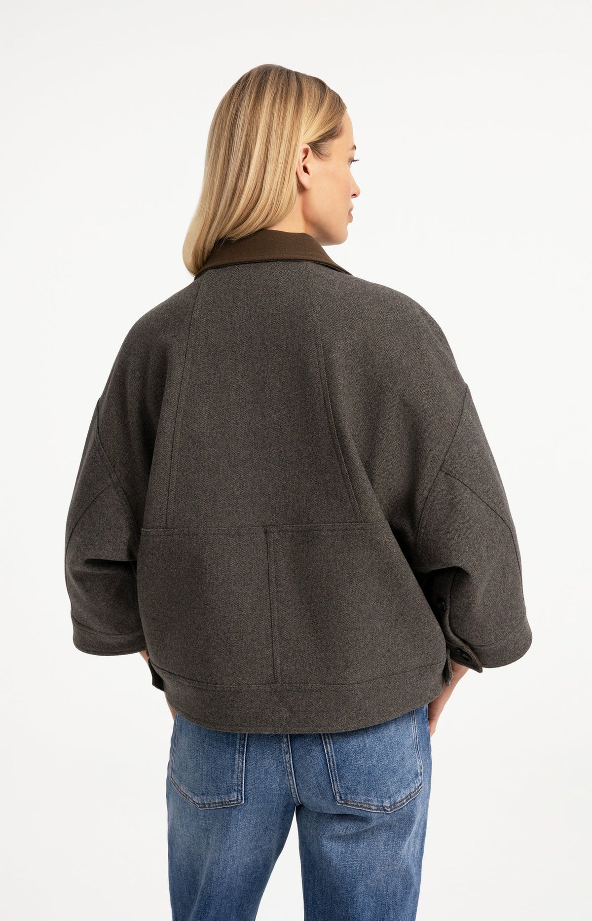 Oversized Wool Mix Jacket w Contrast Collar