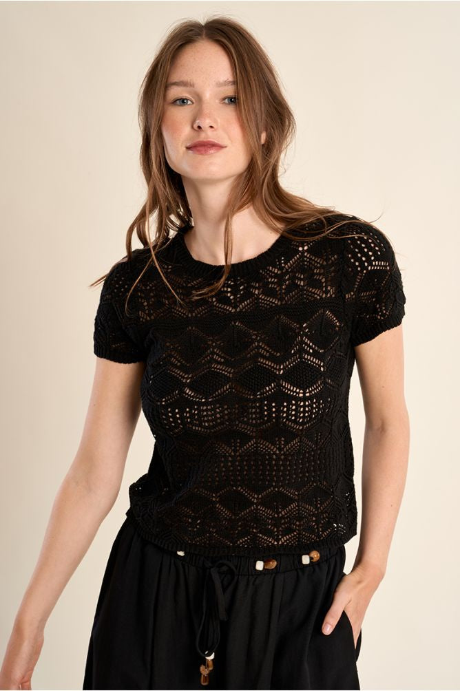 Short Sleeve Crochet Sweater