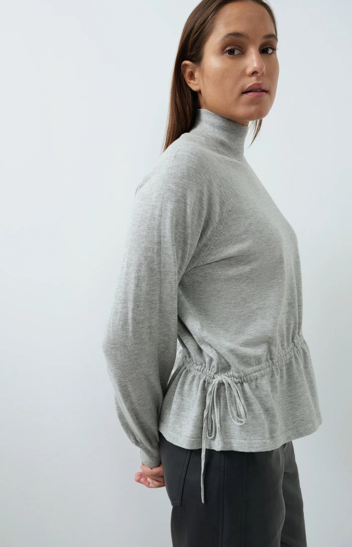 High Neck Sweater with Waist Cord