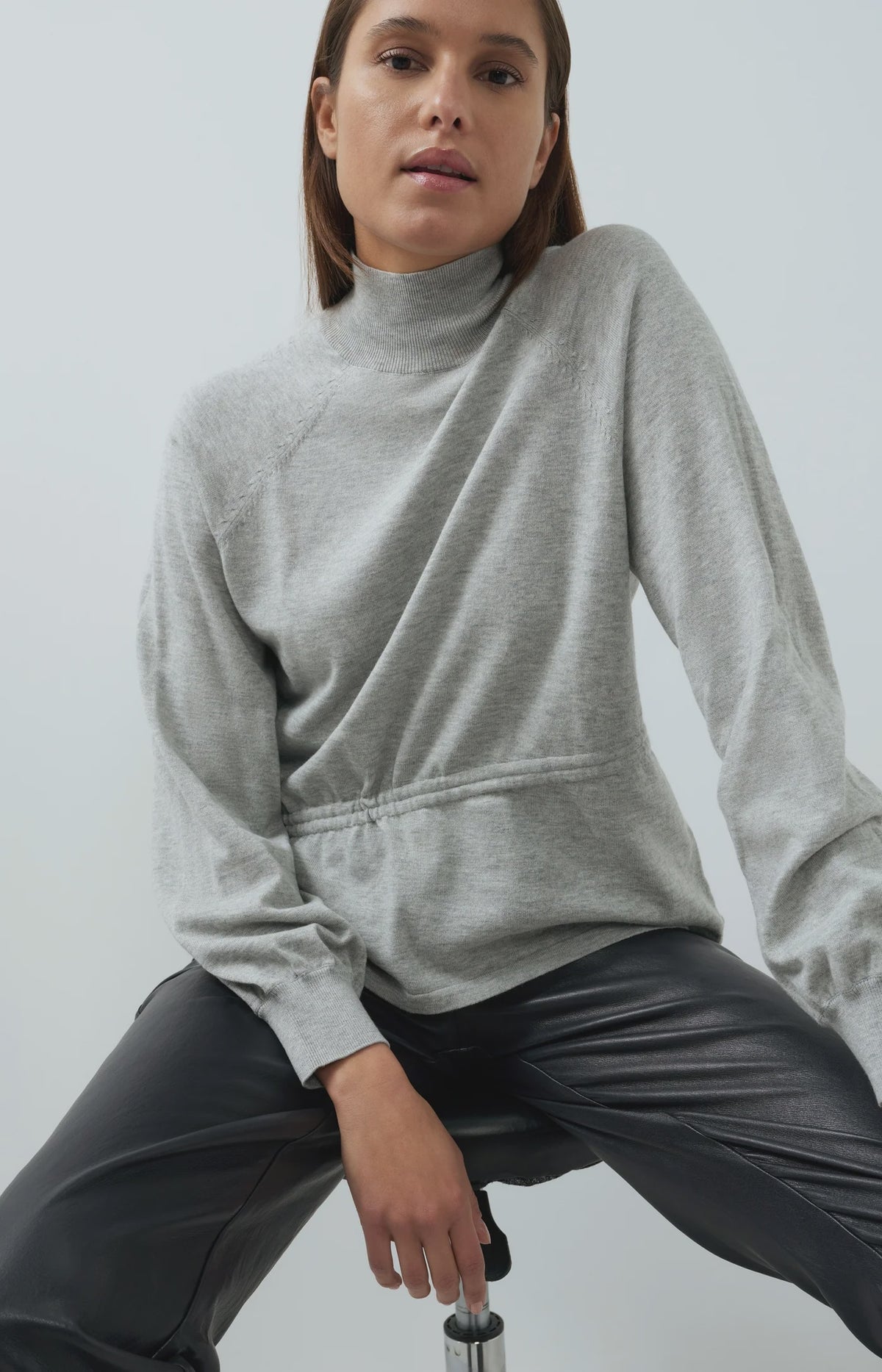 High Neck Sweater with Waist Cord