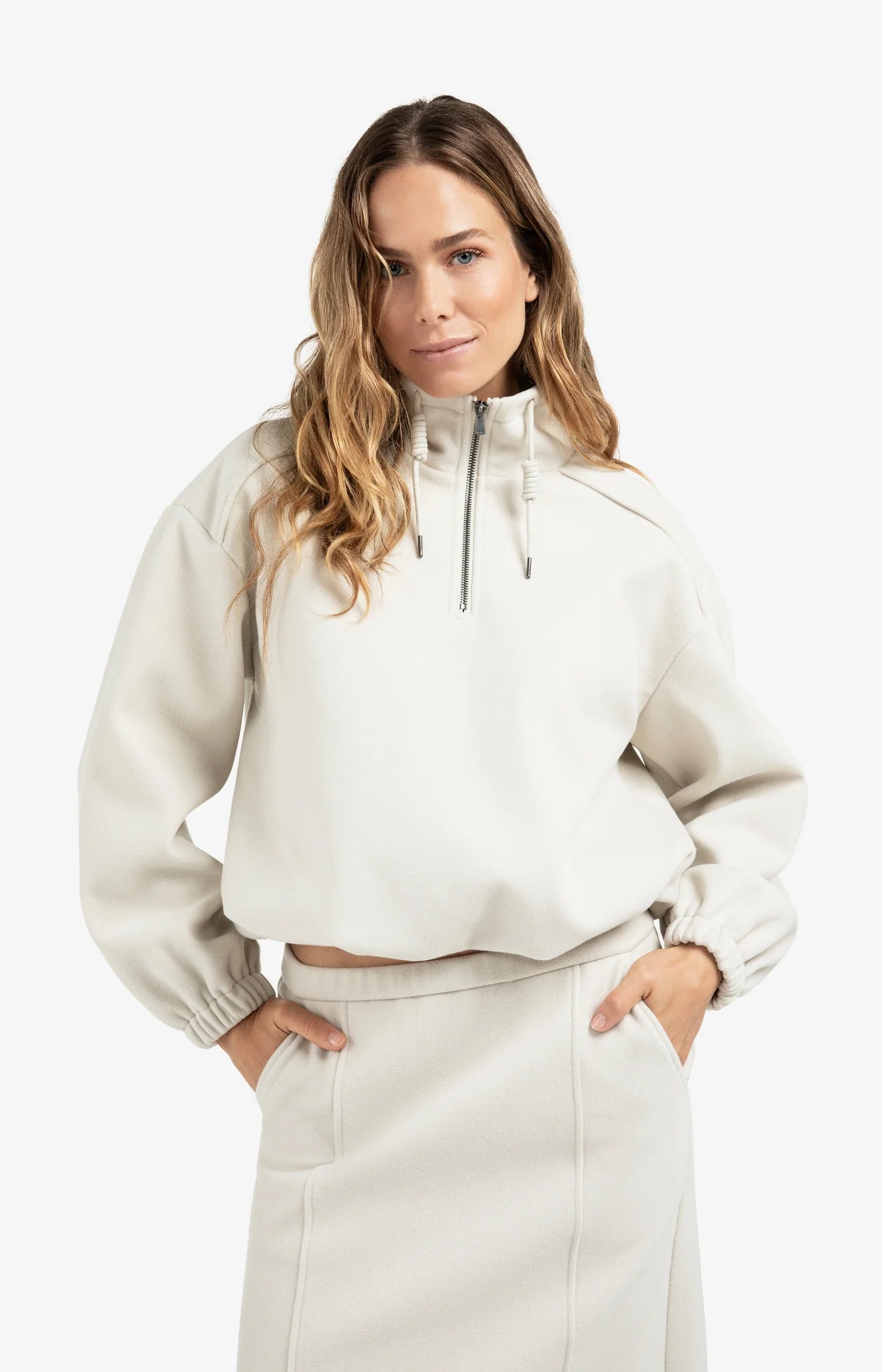 Balloon Sleeve Zip Collar Sweatshirt