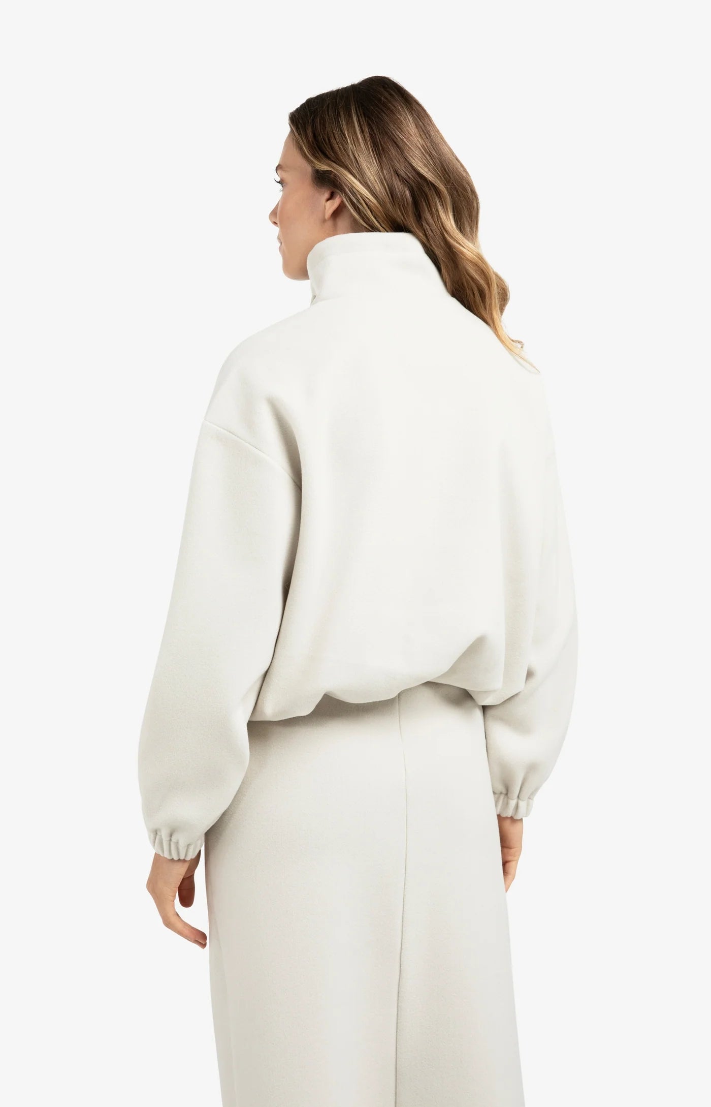 Balloon Sleeve Zip Collar Sweatshirt