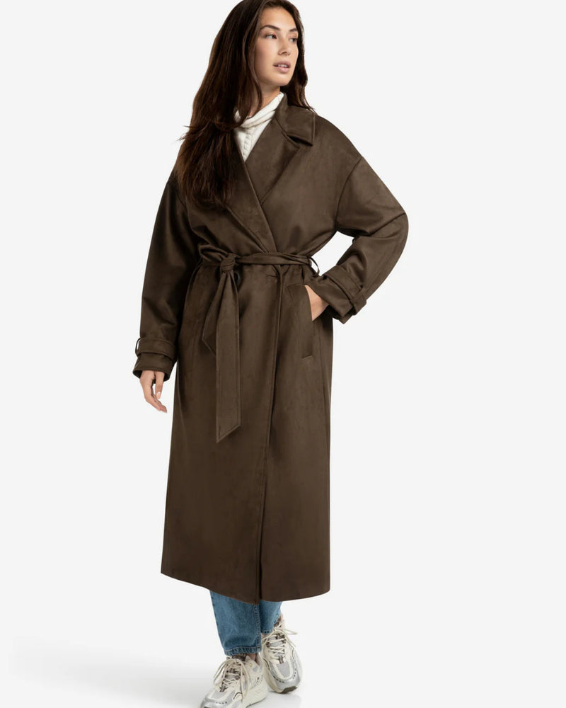 Oversized Long Line Suedine Coat