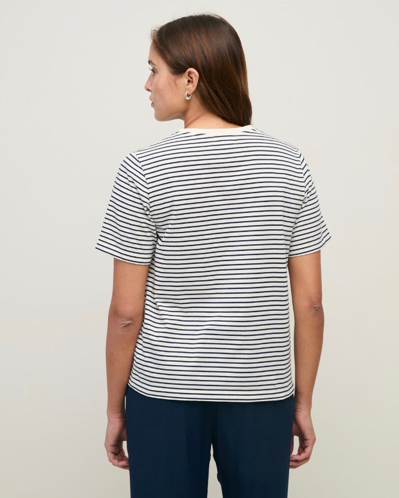 Striped Organic Cotton T-Shirt With Round Neckline