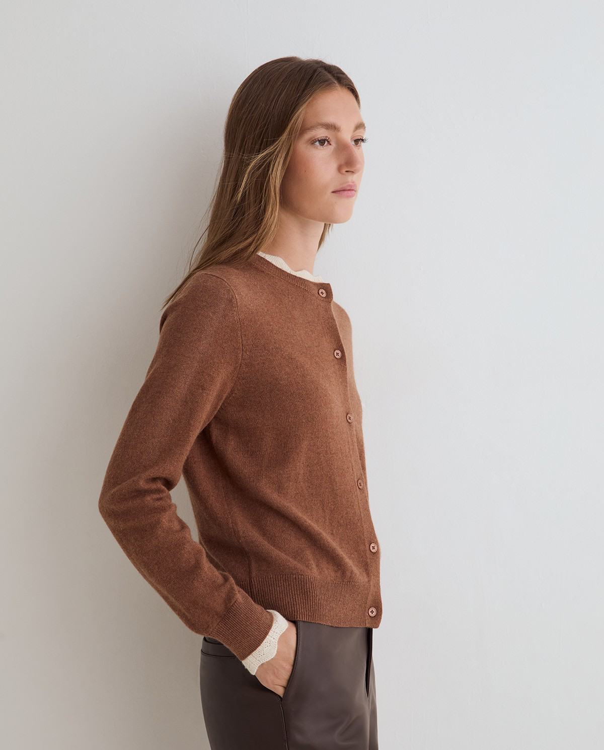 Round-Neck Cardigan With Contrast Details