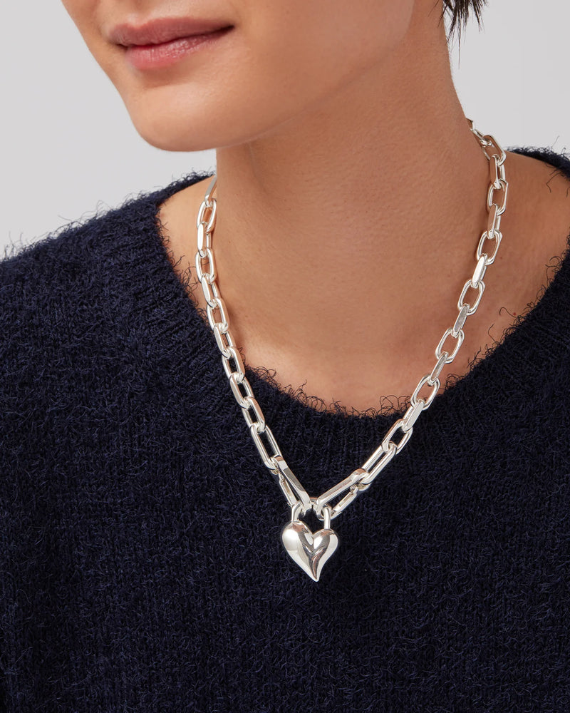 Padlock Heart Necklace Silver