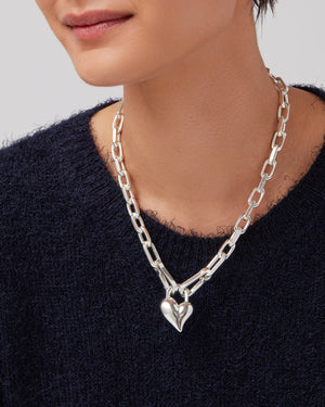 Padlock Heart Necklace Silver