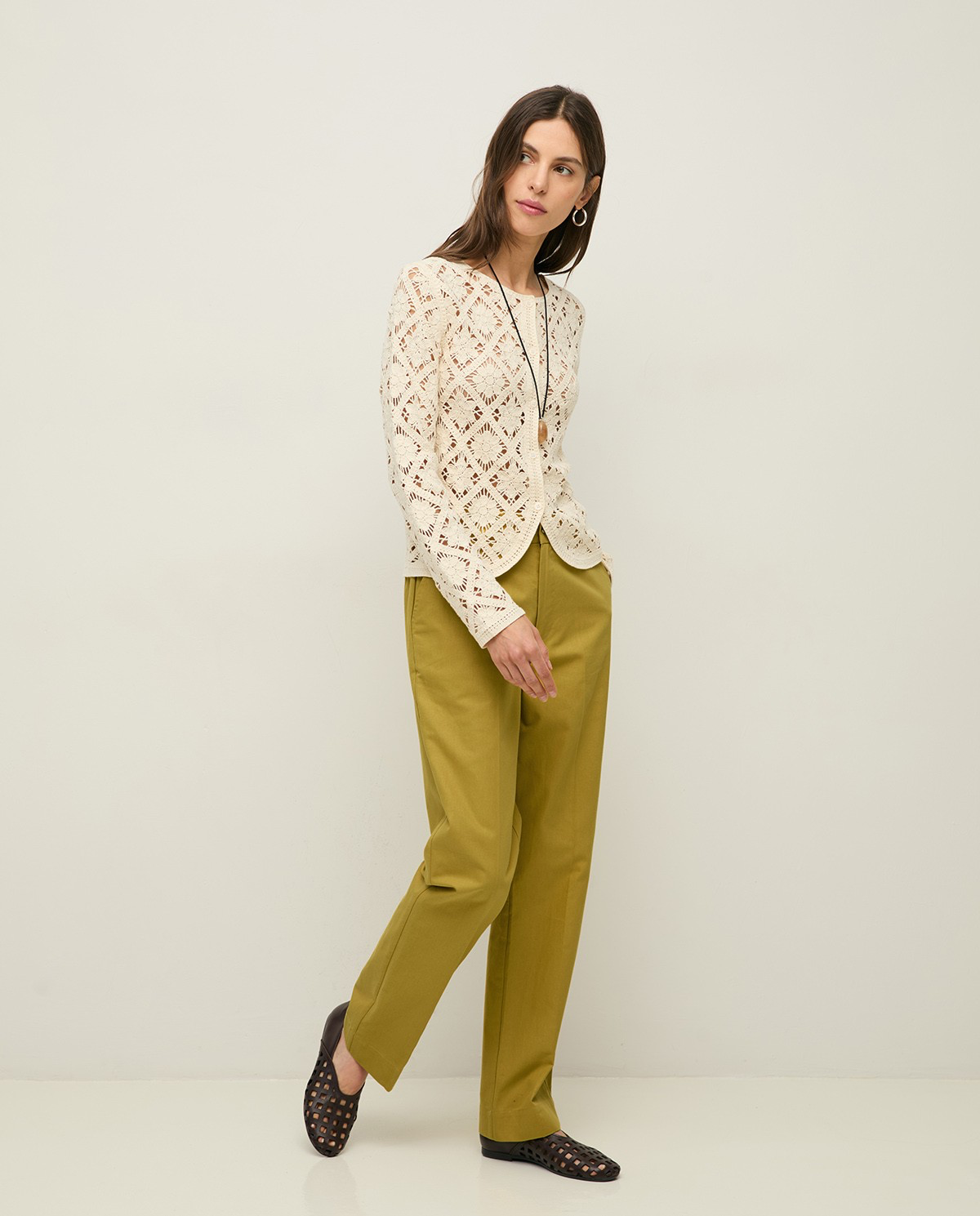 Crochet Cardigan with Rounded Hemline