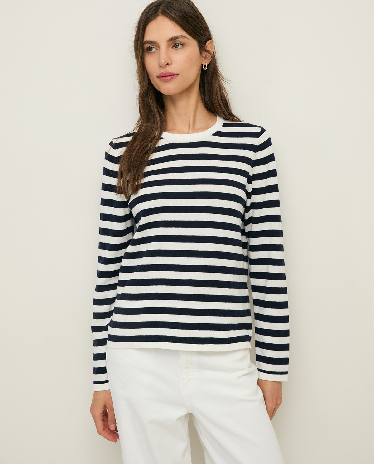 Cotton Sweater with Striped Print