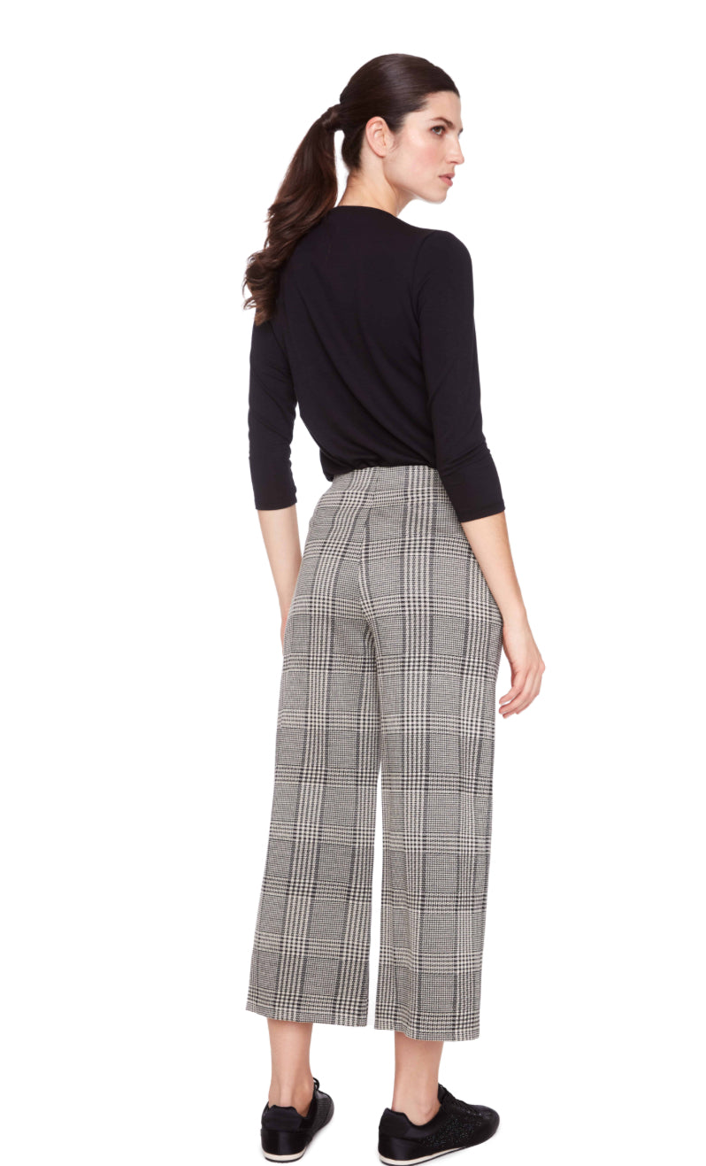 Beige Plaid Knit Cropped  Gaucho Pant