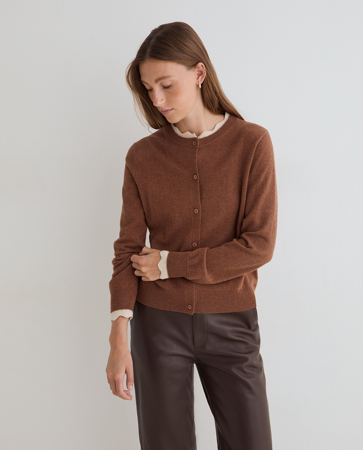 Round-Neck Cardigan With Contrast Details