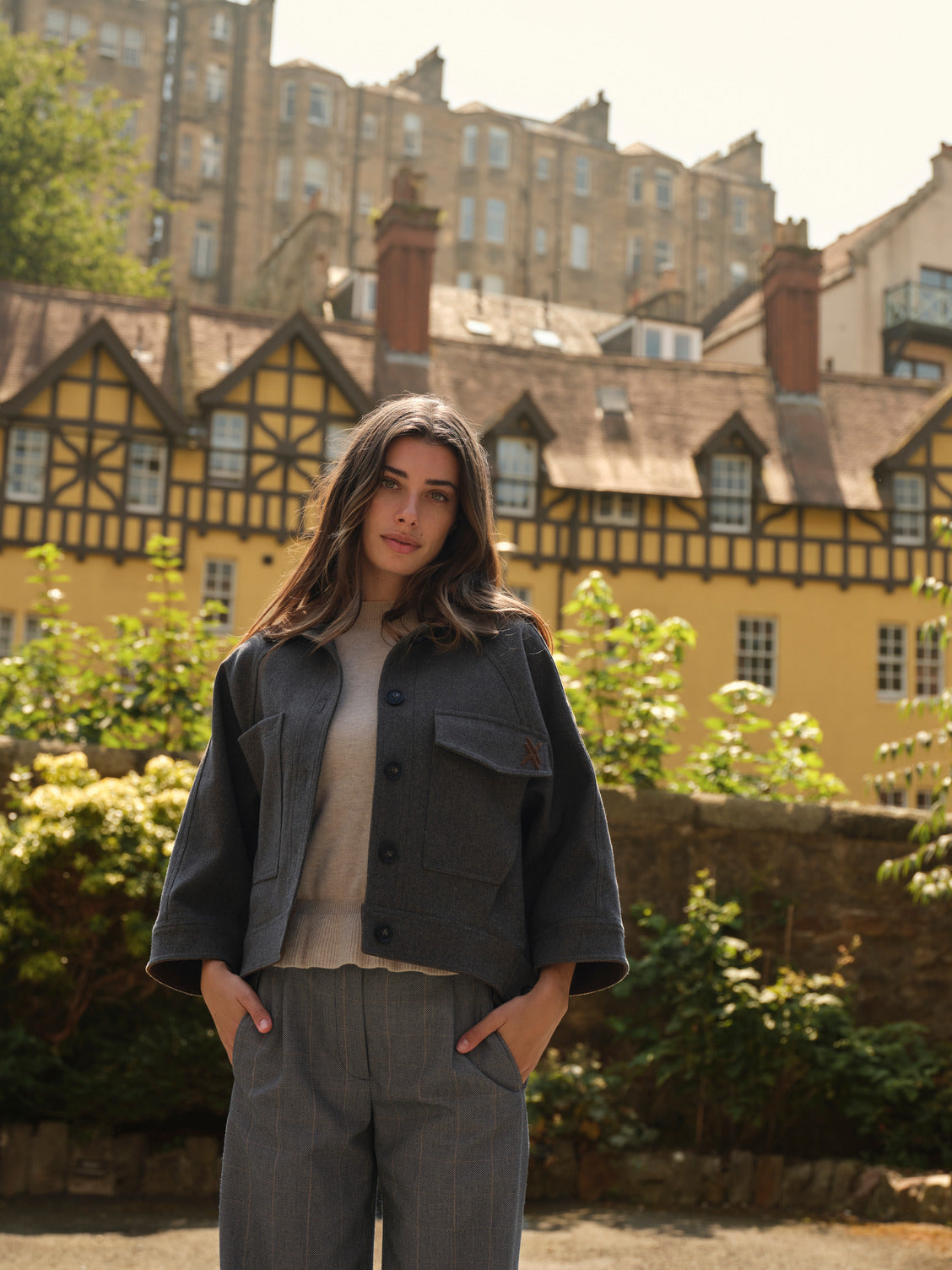 Oversized Wool Mix Jacket w Contrast Collar