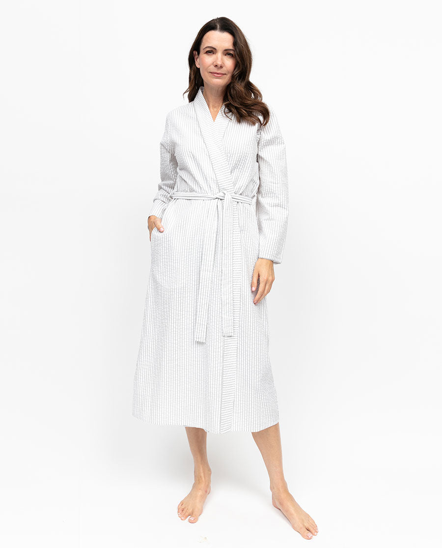 Nora Rose Willow Seersucker Striped Robe