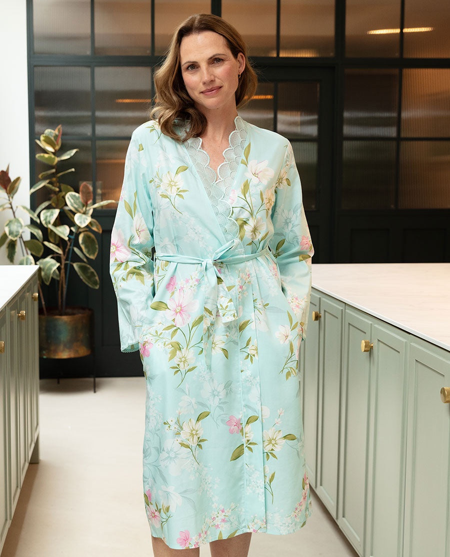 Juliette Lace Floral Print Midi Dressing Gown
