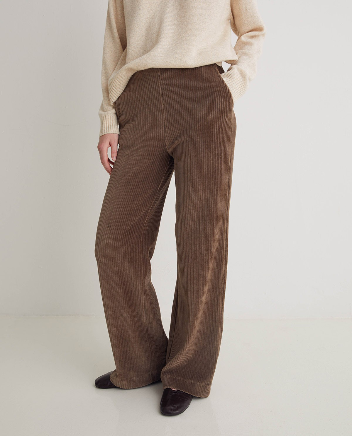 Taupe Wide Corduroy Blend Trousers