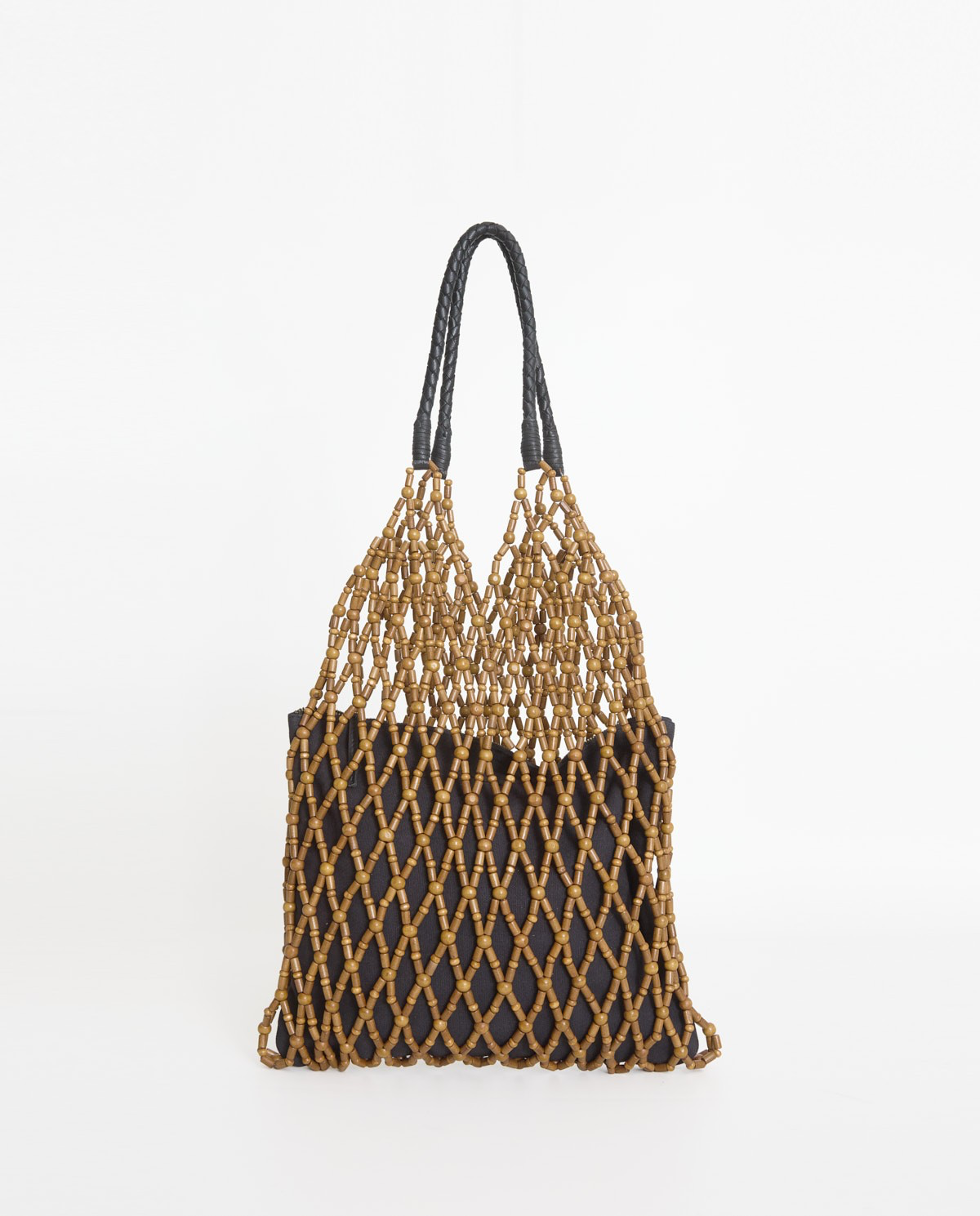 Mesh Bag with Wooden Beads