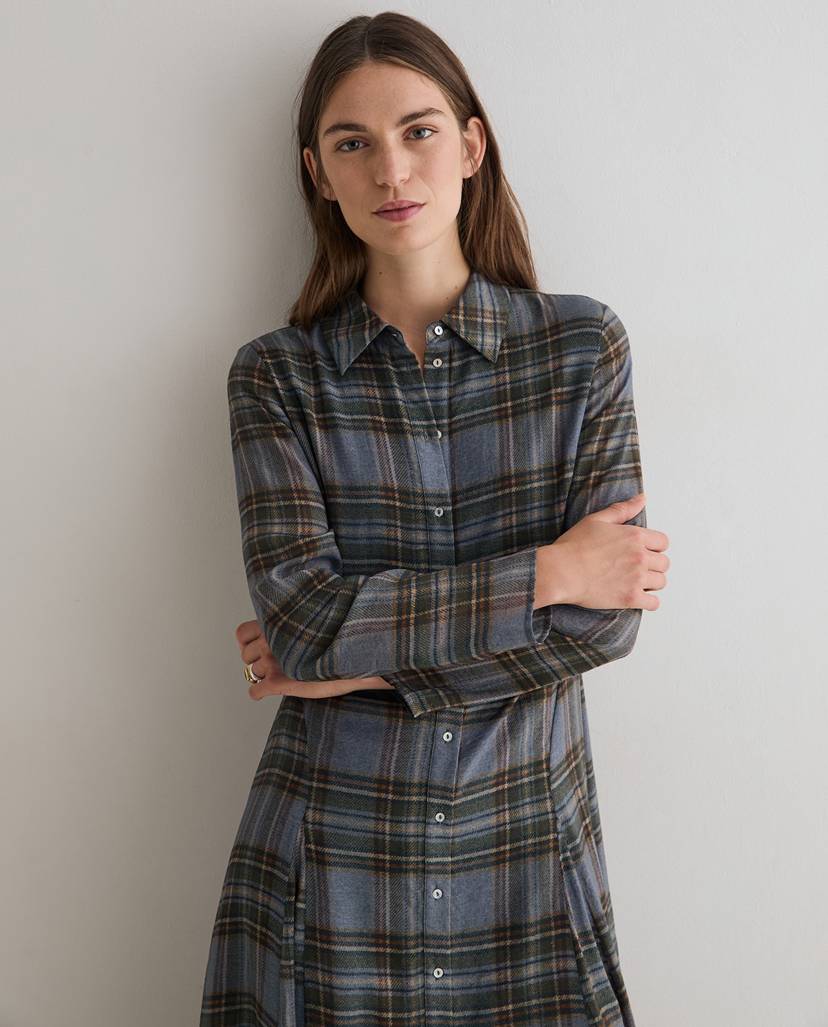 Midi Check-Print Dress