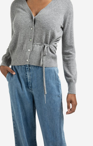 Grey Knit Cardigan with Staps