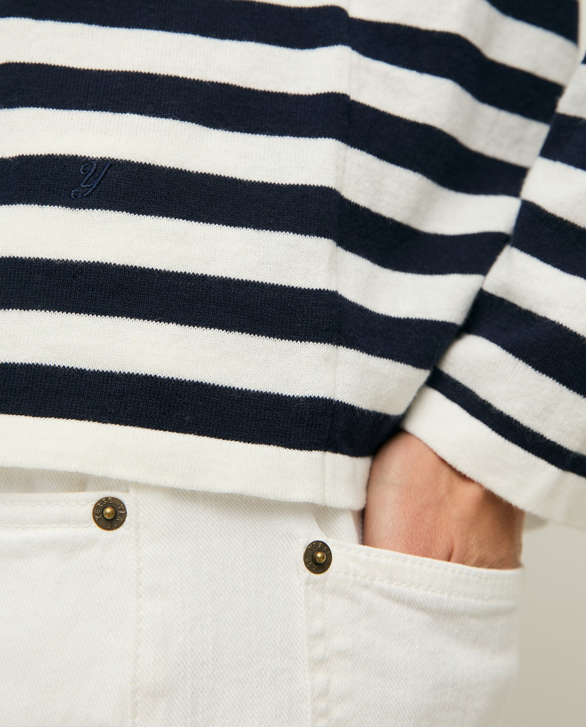Cotton Sweater with Striped Print