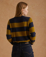 Striped Button Shoulder Sweater - Olive/Navy