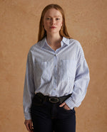 Oversized Cotton Shirt - Blue Stripe