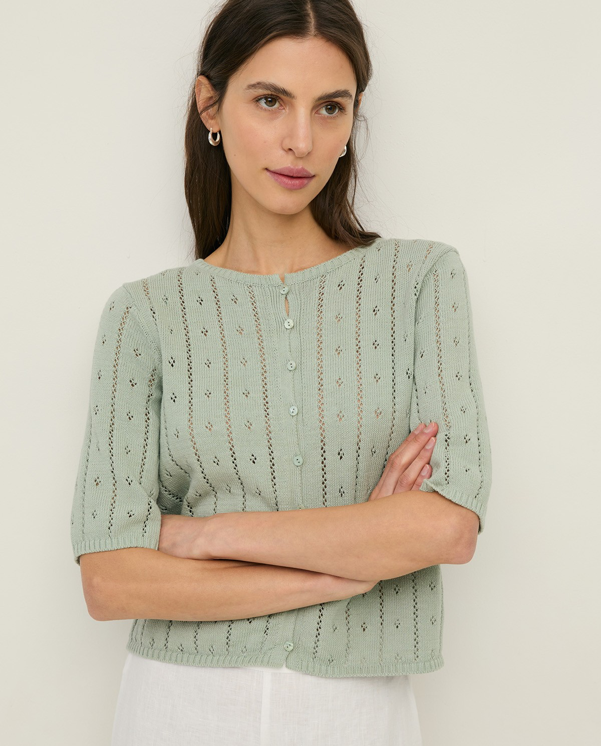 Fine Knit Pointelette Cardigan