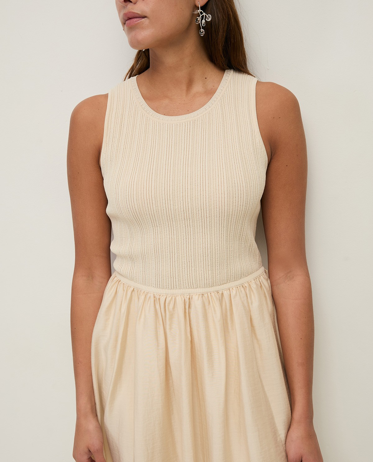 Long Dress with Combination of Fabrics