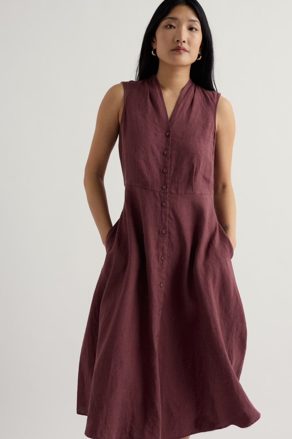 Carved Wood Linen Sleeveless Dress