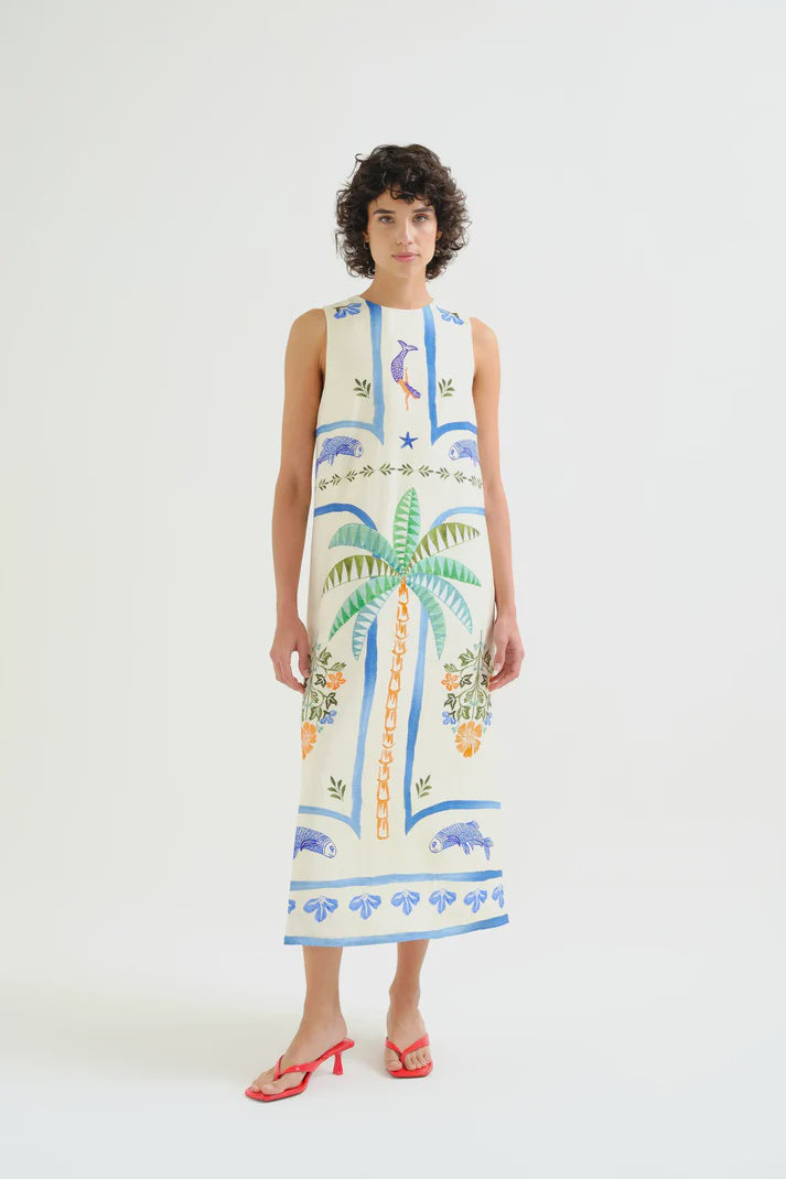 Palm & Mermaid Midi Dress