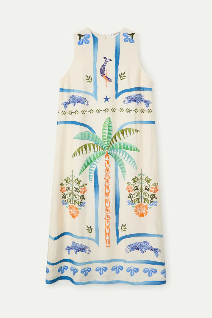 Palm & Mermaid Midi Dress