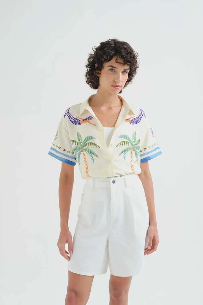 Palm & Mermaid Cropped Shirt