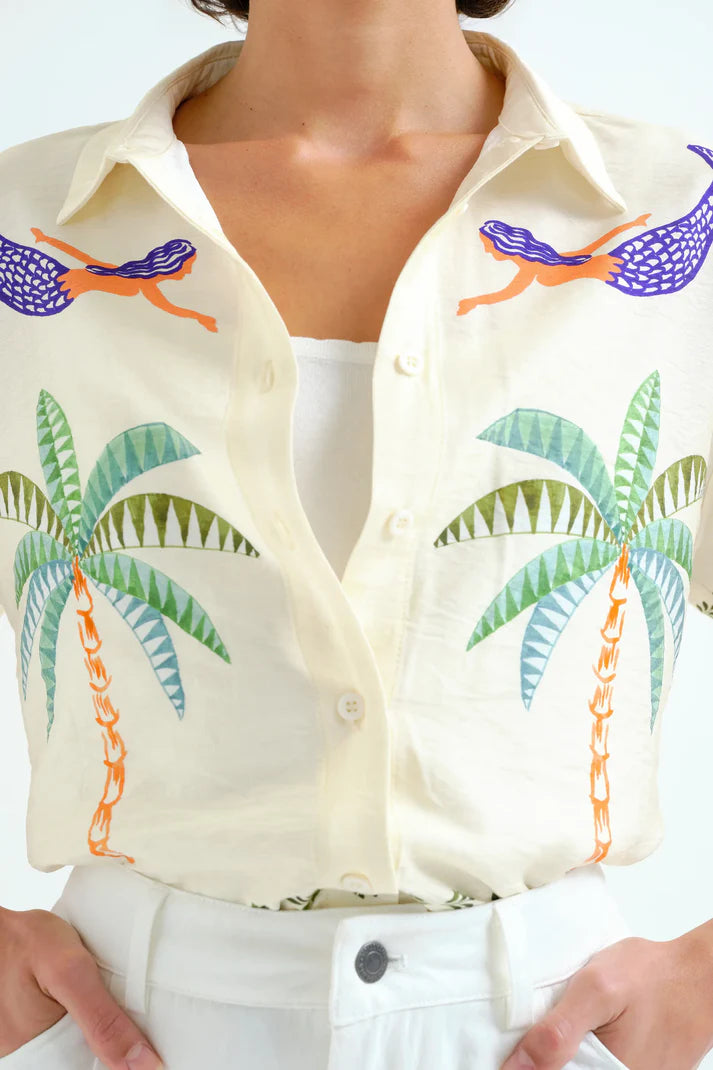 Palm & Mermaid Cropped Shirt