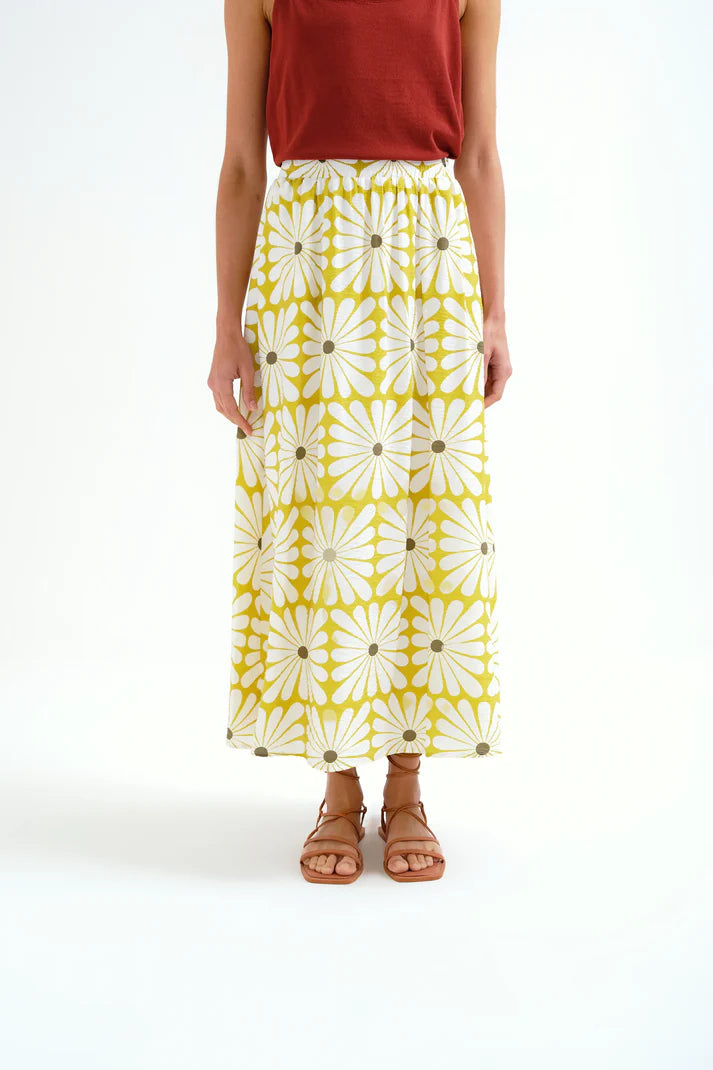 Olive Flower Print Skirt