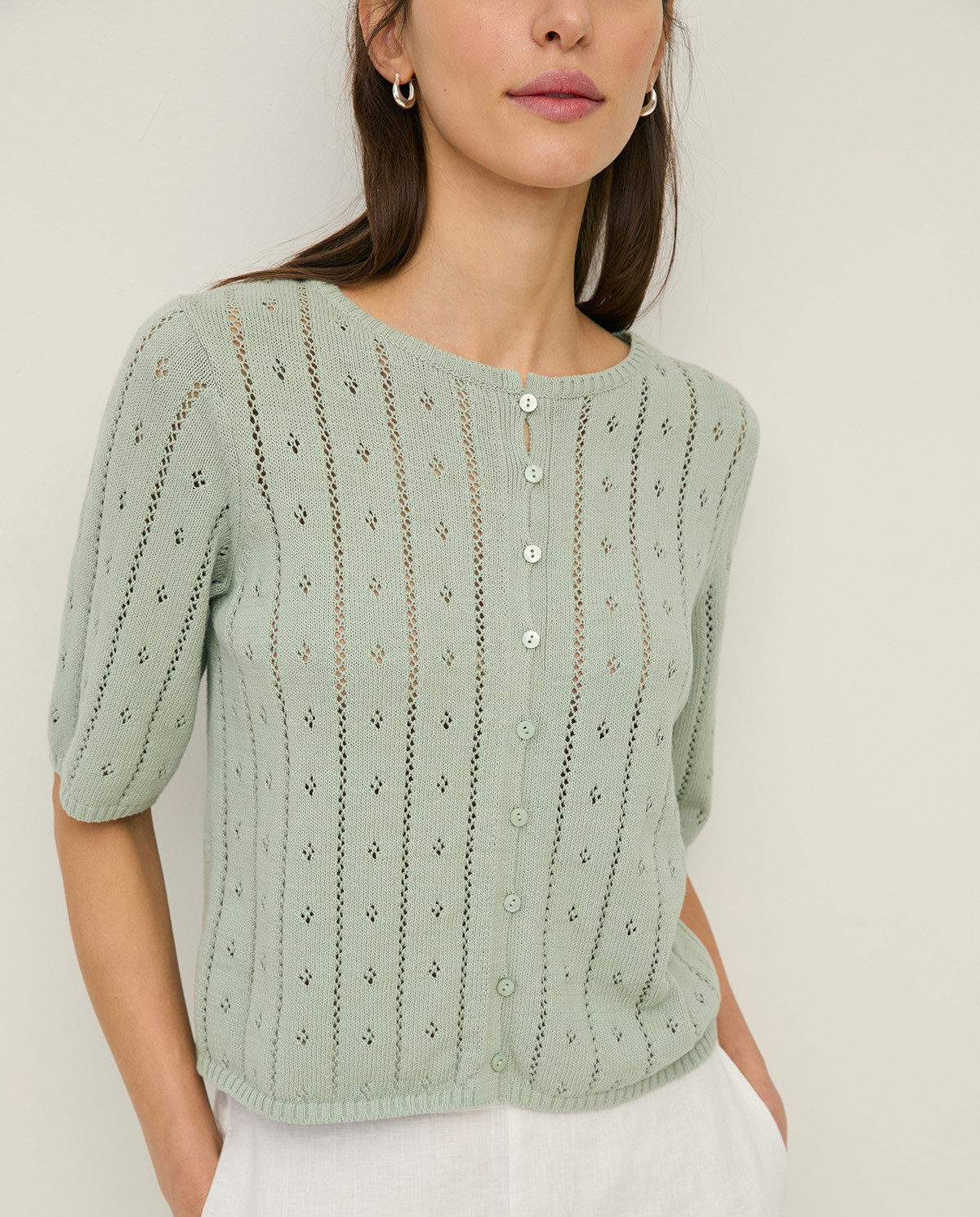 Fine Knit Pointelette Cardigan