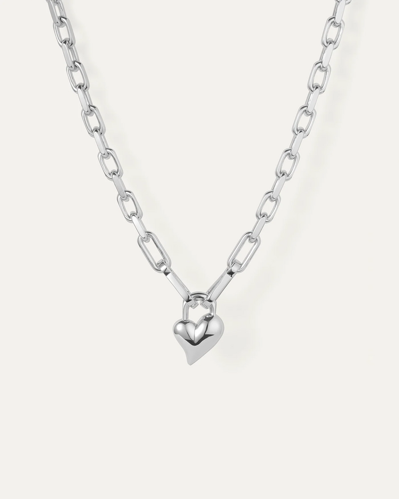 Padlock Heart Necklace Silver