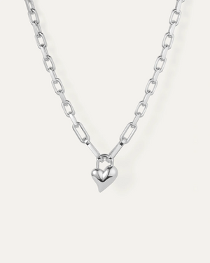 Padlock Heart Necklace Silver