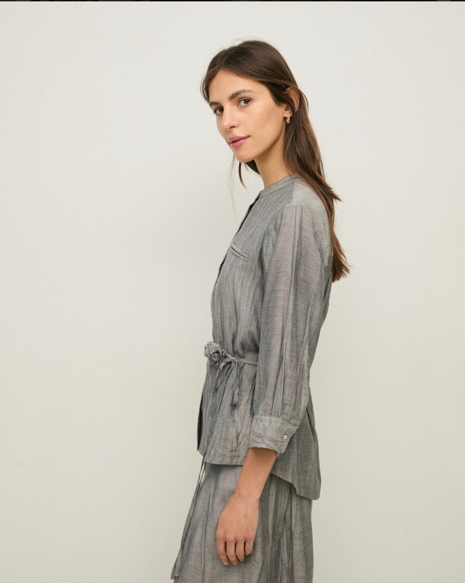 Pleated Mao Neck Shirt