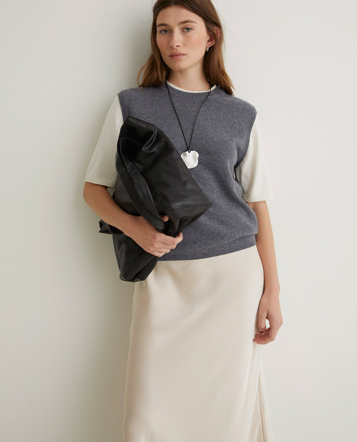 Black Leather Hobo Bag with Zip