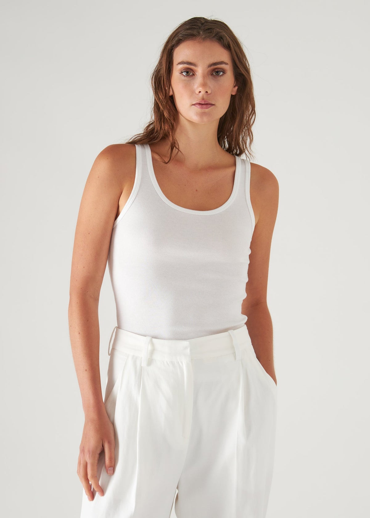 Pima Cotton Stretch Scoop Neck Rib Tank