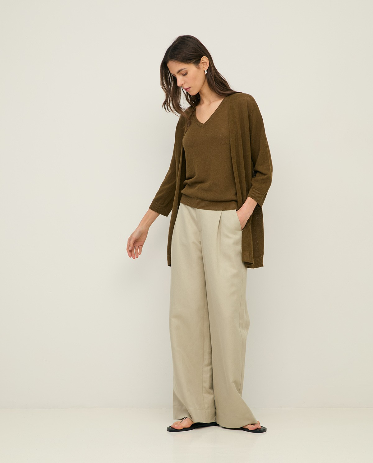 Linen Cardigan with French Sleeves