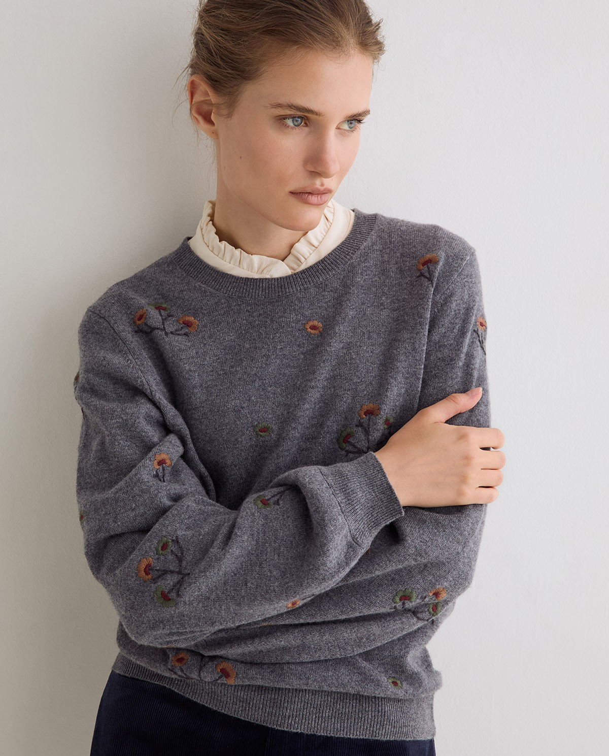 Sweater With Embroidered Flowers